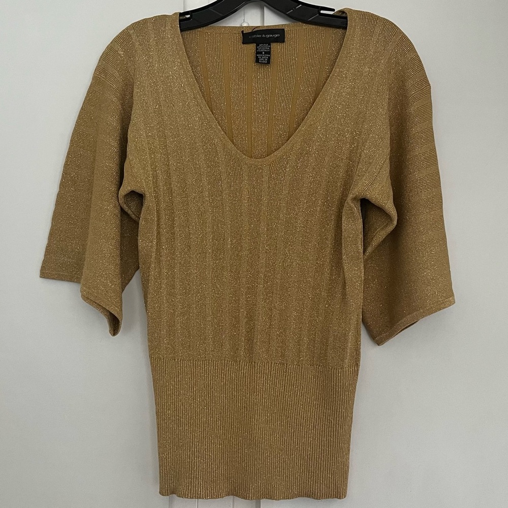 Cable & Gauge Silk and Metallic Gold Dolman Sweater, Small